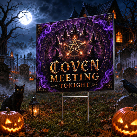 Coven Meeting on Halloween Night Yard Sign - close up detail