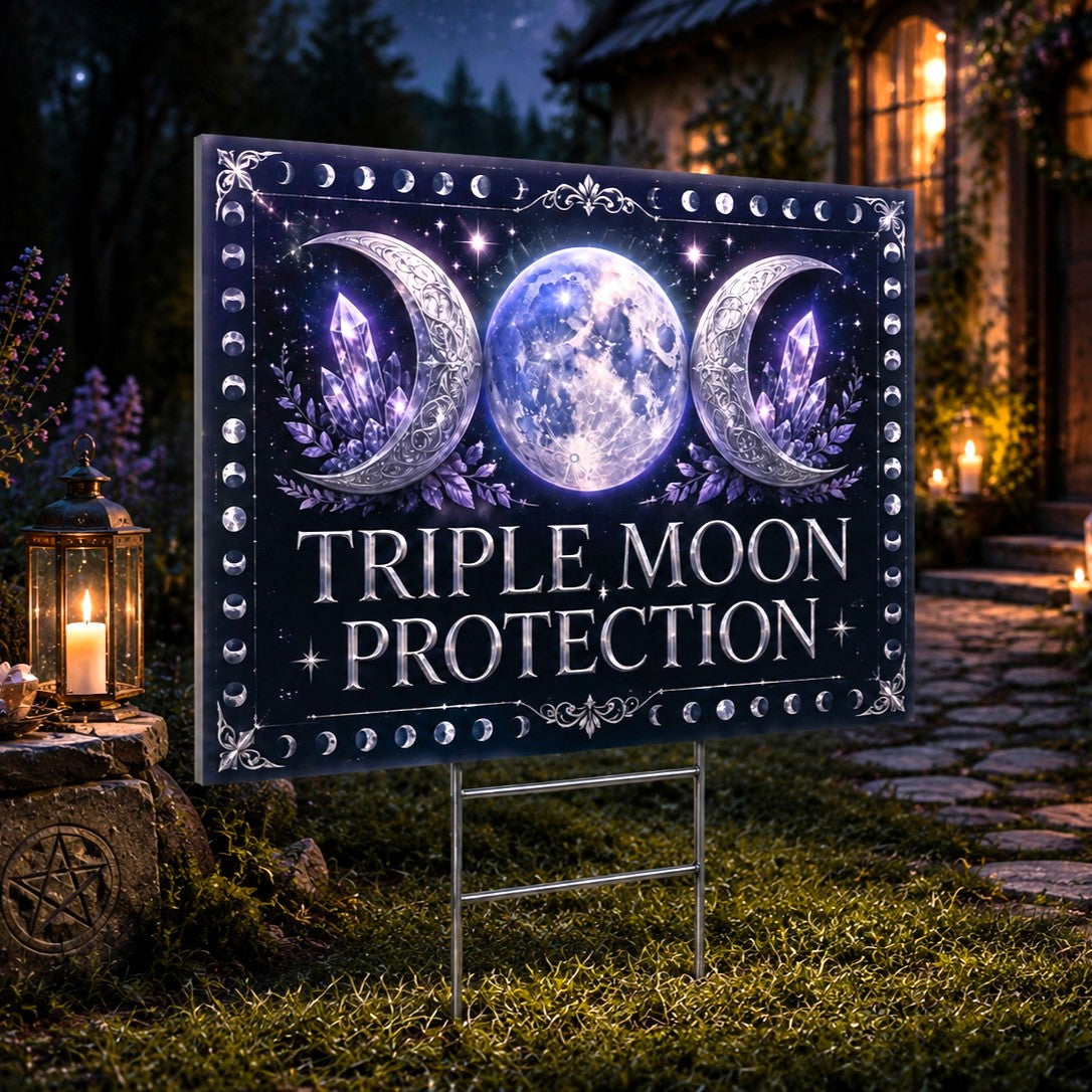 Triple Moon Protection Wicca Yard Sign - garden display