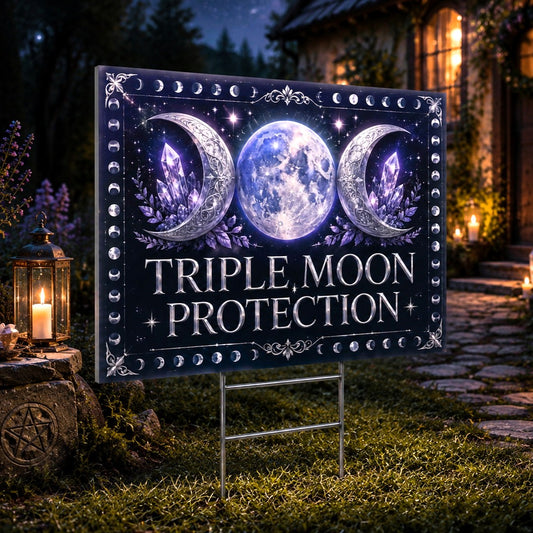 Triple Moon Protection Wicca Yard Sign - garden display
