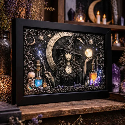 Dark Witch Black Framed Art Print - Gothic Halloween Canvas Wall Decor_mockup_3.webp