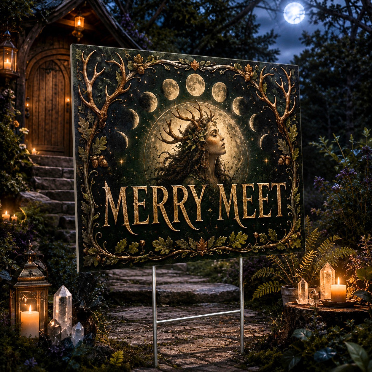 Moon Phase Pagan Goddess Yard Sign - garden display