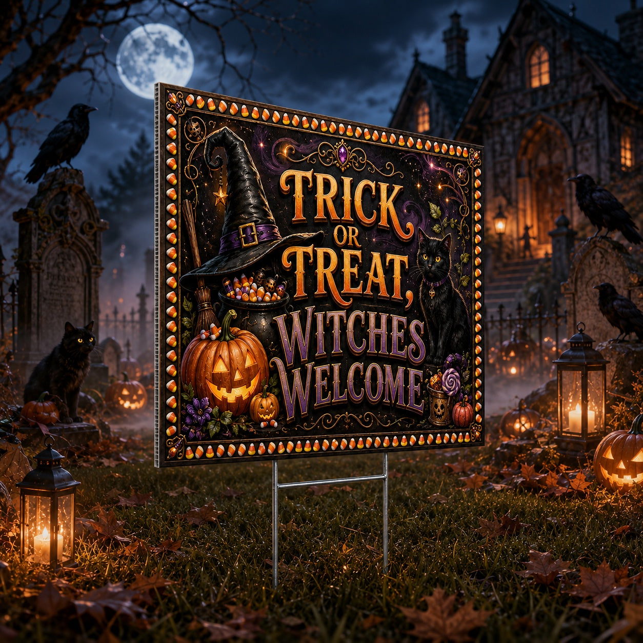 Trick or Treat, Witches Welcome Halloween Yard Sign - garden display