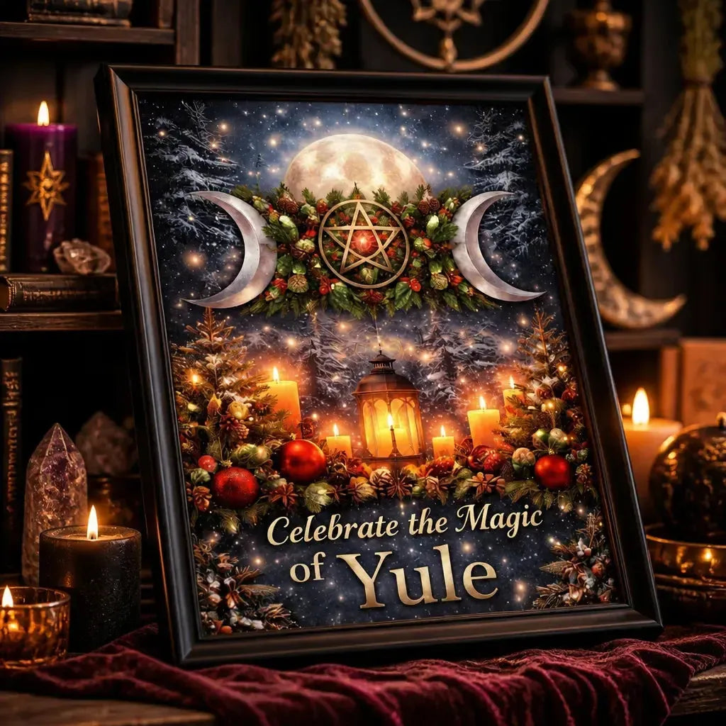 Pagan Triple Moon Black Framed Art Print - Wicca Canvas Wall Art for Yule Decor_mockup_3.webp