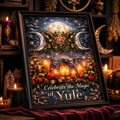 Pagan Triple Moon Black Framed Art Print - Wicca Canvas Wall Art for Yule Decor_mockup_3.webp