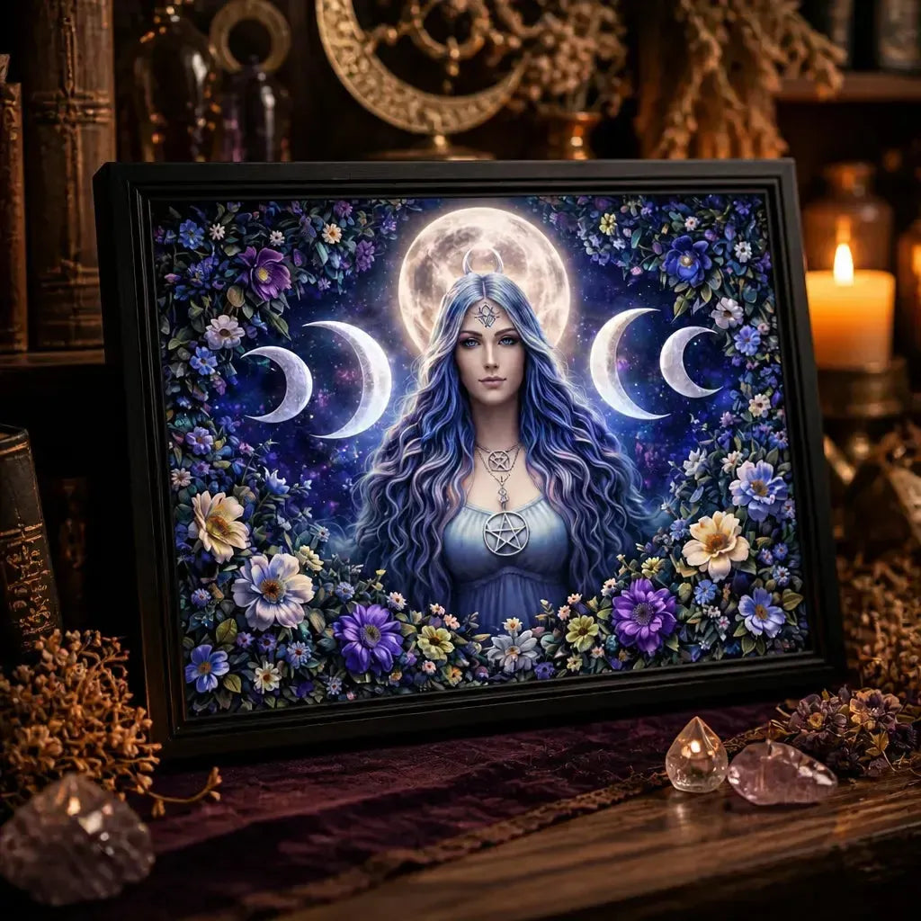 Wiccan Moon Goddess Canvas Wall Art - Black Framed Print for Pagan Altar Decor_mockup_3.webp