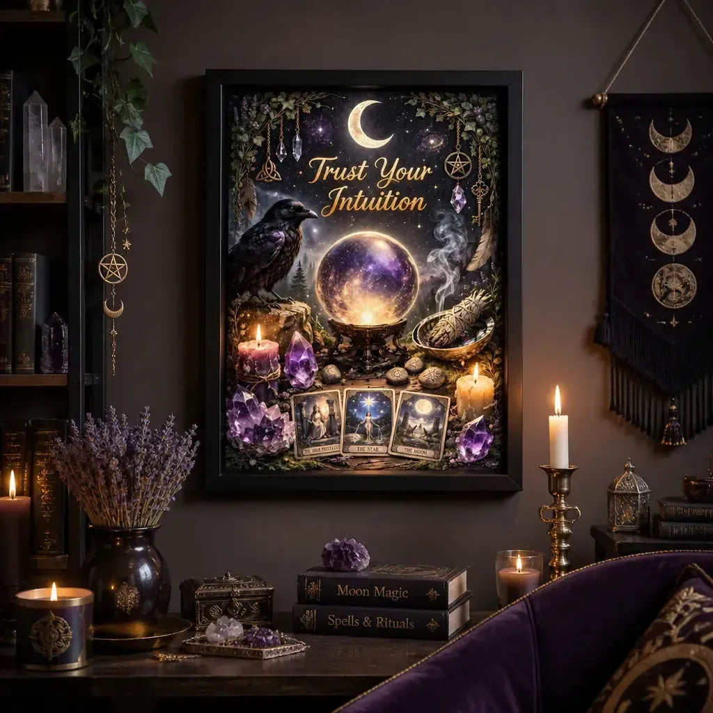 Pagan Witchy Canvas Wall Art - Black Framed Wicca Print for Mystic Home Decoration_mockup_1.webp