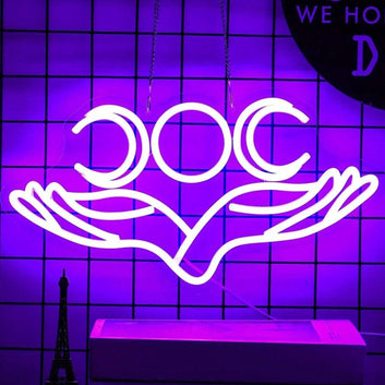 Witchy Hand Triple Moon Neon Sign Wicca LED Neon Light For Witch Wall Decoration