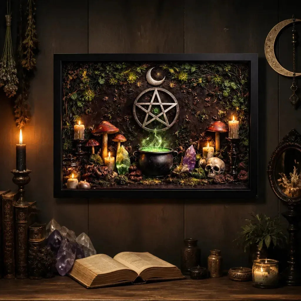 Pagan Pentacle Canvas Wall Art - Witchy Black Framed Print for Wicca Altar & Spiritual Space_mockup_2.webp