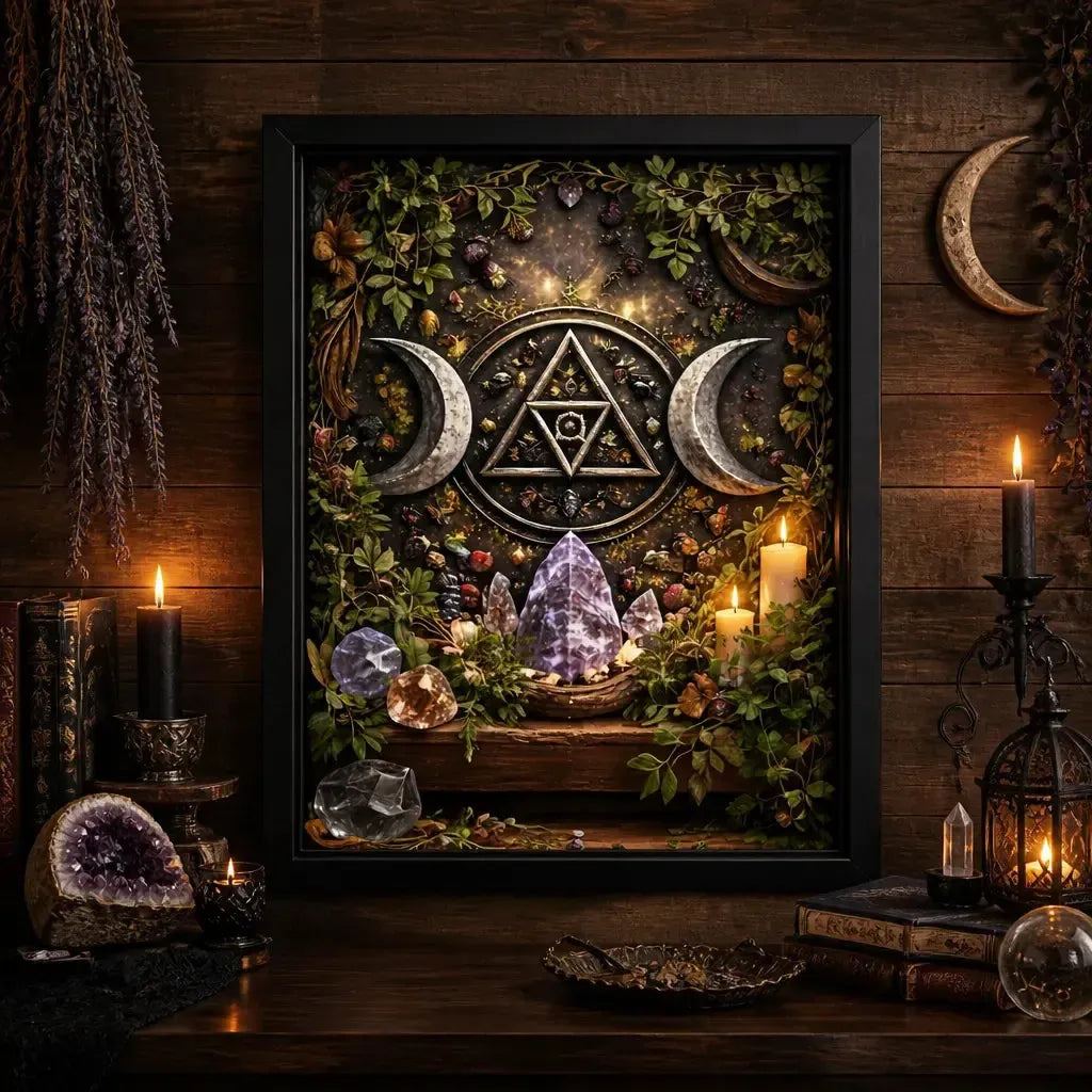 Witchcraft Triple Moon Canvas Wall Art - Black Framed Print for Wicca Altar & Sacred Space_mockup_2.webp