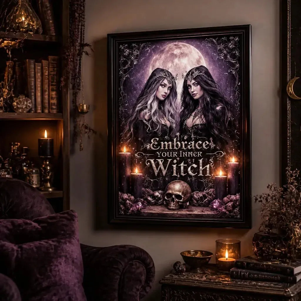 Dark Witches Black Framed Art Print - Gothic Canvas Wall Decor for Spooky Halloween_mockup_1.webp