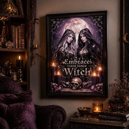 Dark Witches Black Framed Art Print - Gothic Canvas Wall Decor for Spooky Halloween_mockup_1.webp