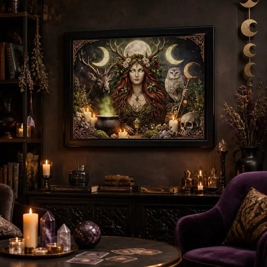 Pagan Goddess Canvas Wall Art Sacred Decor - Spiritual Black Framed Art Print for Wicca Altar_mockup_1.webp