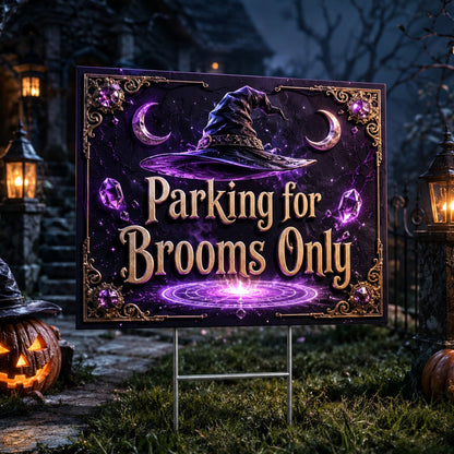 Broom Parking Witch Halloween Yard Sign - front view