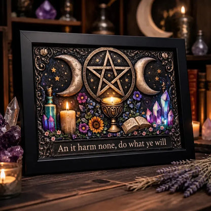 Wicca Triple Moon & Pentacle Canvas Wall Art - Pagan Black Framed Print for Altar and Sacred Space_mockup_3.webp