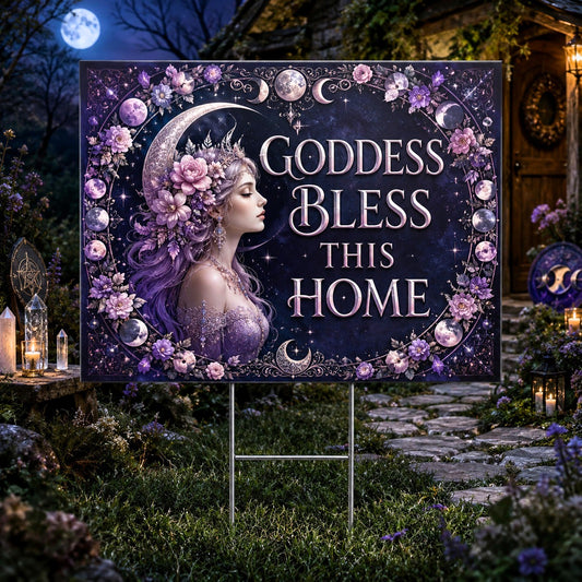 Goddess Bless This Home Floral Moon Wicca Yard Sign - front view