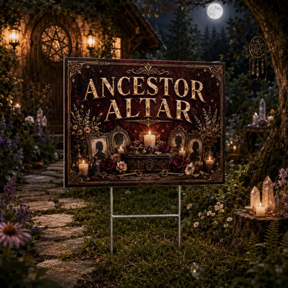 Ancestor Altar Candles Offerings Witchy Yard Sign - porch scene