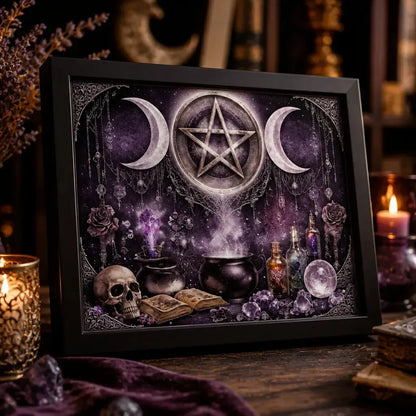 Black Framed Triple Moon Witchy Wall Art - Wiccan Canvas Print for Gothic Spiritual Decor_mockup_3.webp