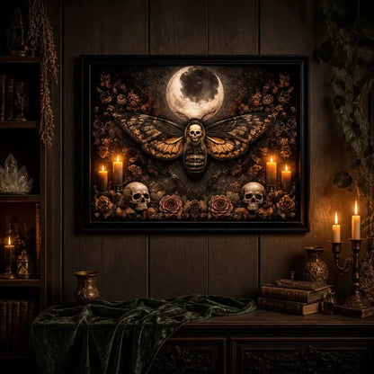 Halloween Death Moth Canvas Wall Art - Moon Moth Black Framed Print for Gothic Witch Decor_mockup_2.webp