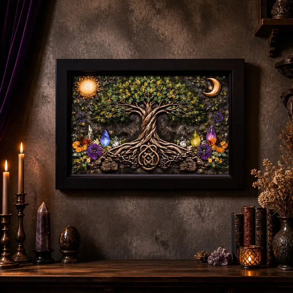 Sun & Moon Tree of Life Pagan Black Framed Art Print - Wiccan Canvas Wall Art for Spiritual Home Decor_mockup_2.webp