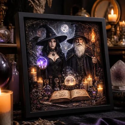 Dark Witch & Wizard Black Framed Art Print - Gothic Canvas Wall Decor for Halloween_mockup_3.webp