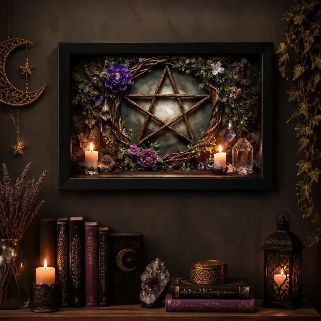 Wicca Pentacle Canvas Wall Art - Black Framed Print for Pagan Altar & Spiritual Space_mockup_2.webp