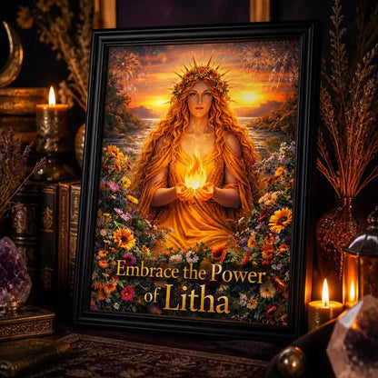 Pagan Litha Goddess Canvas Wall Art - Wicca Black Framed Art Print for Altar & Sacred Space_mockup_3.webp