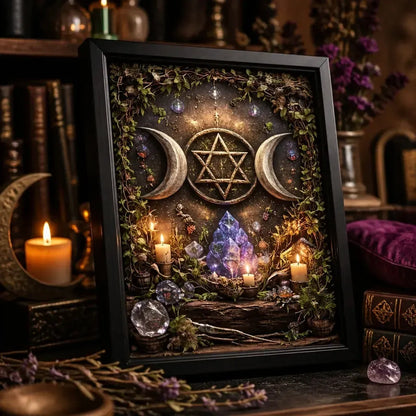 Sacred Triple Moon Wall Art - Black Framed Witchy Canvas for Magical Home Decoration_mockup_3.webp