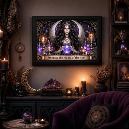 Wiccan Moon Goddess Black Framed Art Print - Witchy Canvas Wall Art for Pagan Altar Decor_mockup_1.webp