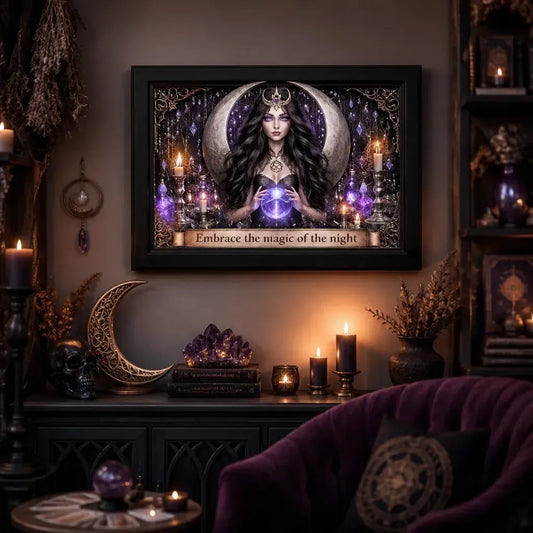 Wiccan Moon Goddess Black Framed Art Print - Witchy Canvas Wall Art for Pagan Altar Decor_mockup_1.webp