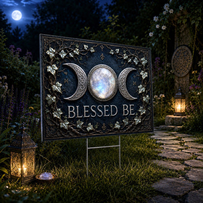 Blessed Be Triple Moon Wicca Yard Sign - garden display