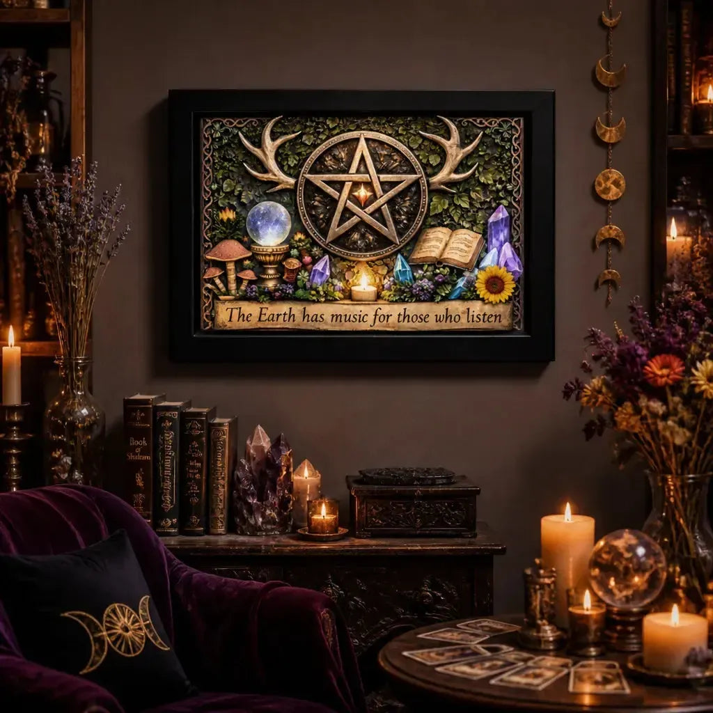 Wiccan Pentacle Black Framed Art Print - Pagan Canvas Decor for Mystical Home Decor_mockup_1.webp