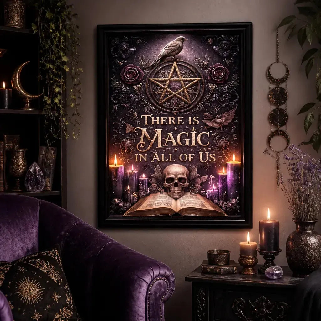 Gothic Witchcraft Black Framed Art Print - Wicca Canvas Wall Art for Pagan Sacred Decor_mockup_1.webp