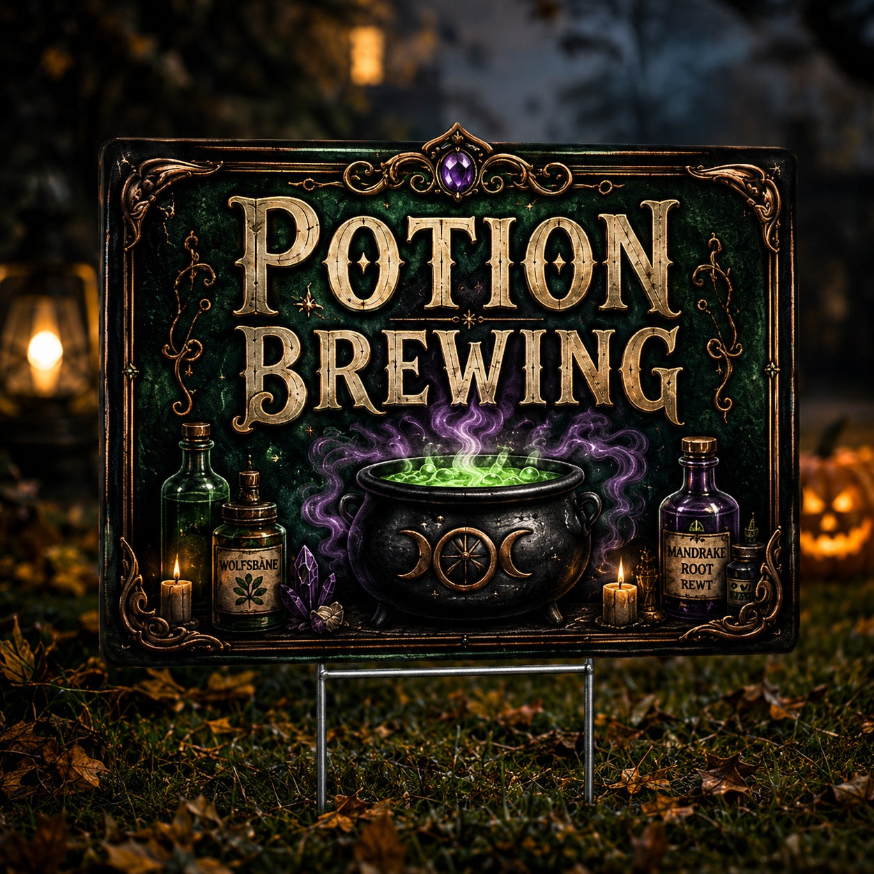 Potion Brewing at Halloween Night Yard Sign - front view