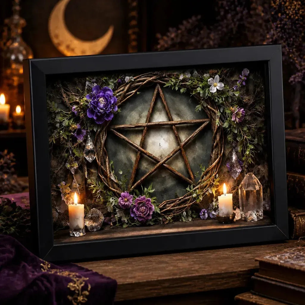 Wicca Pentacle Canvas Wall Art - Black Framed Print for Pagan Altar & Spiritual Space_mockup_3.webp