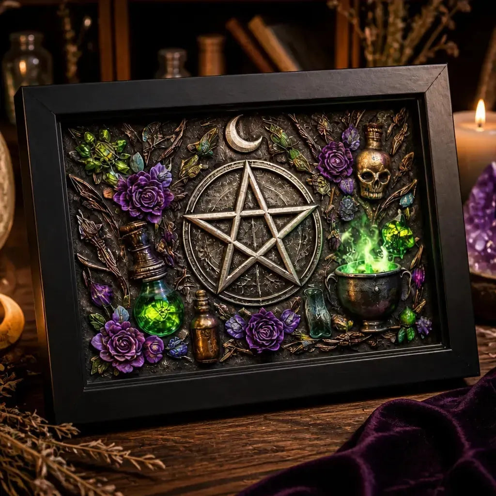 Witchcraft Pentacle Black Framed Art Print - Wicca Canvas Wall Art for Witchy Sacred Decor_mockup_3.webp