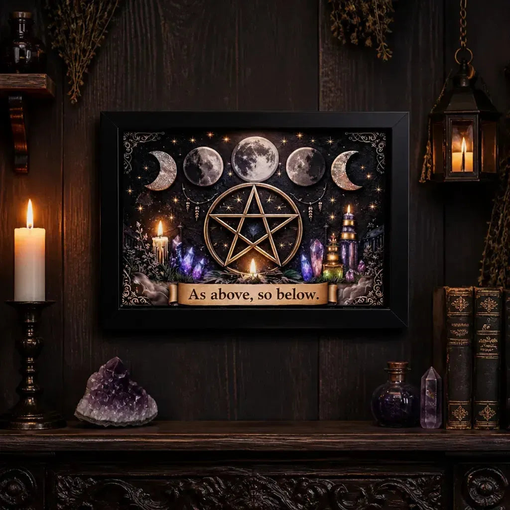 Witchy Moon Phase & Pentacle Pagan Home Decor - Black Framed Wicca Art Print Canvas_mockup_2.webp