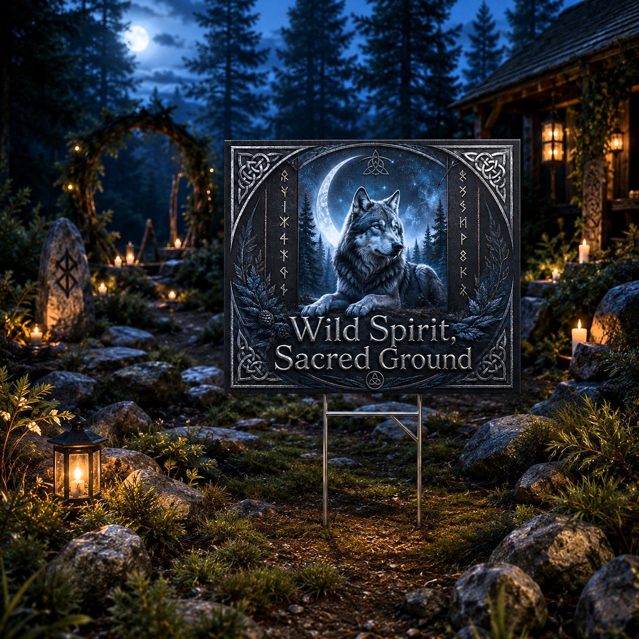 Wild Spirit Sacred Ground Wicca Yard Sign - front view