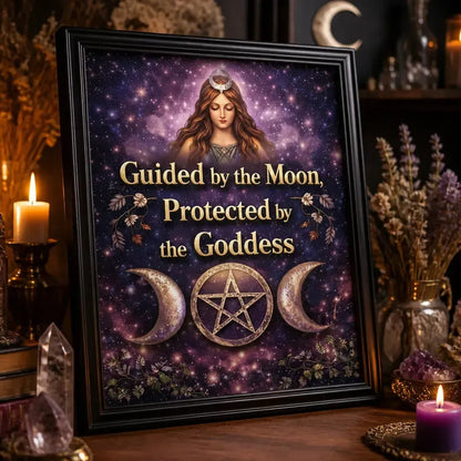Wiccan Goddess Black Framed Art Print with Triple Moon- Pagan Canvas Wall Art for Sacred Decor_mockup_3.webp