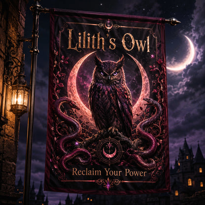 Liliths Owl house flag with Reclaim Your Power owl serpent gothic design