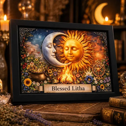 Sun and Moon Goddess Black Framed Art Print - Pagan Litha  Canvas Wall Art for Wicca Sacred Decor_mockup_3.webp