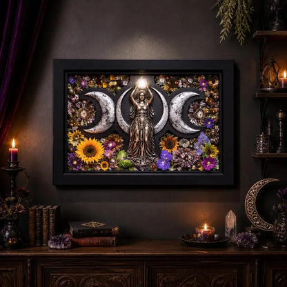 Pagan Triple Moon Goddess Wall Art - Black Framed Canvas Print for Wiccan Altar Decor_mockup_2.webp
