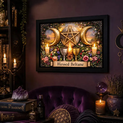 Wicca Beltane Triple Moon Black Framed Art Print - Mystical Canvas Wall Art for Pagan Home Decor_mockup_1.webp