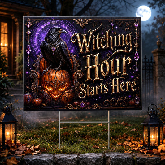 Gothic Raven Pumpkin Witchy Halloween Yard Sign - front view