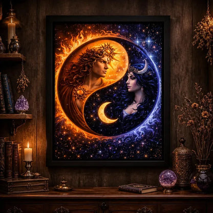 Wiccan Sun and Moon Goddess Wall Art - Celestial Black Framed Canvas Print for Mystic Home Decor_mockup_2.webp