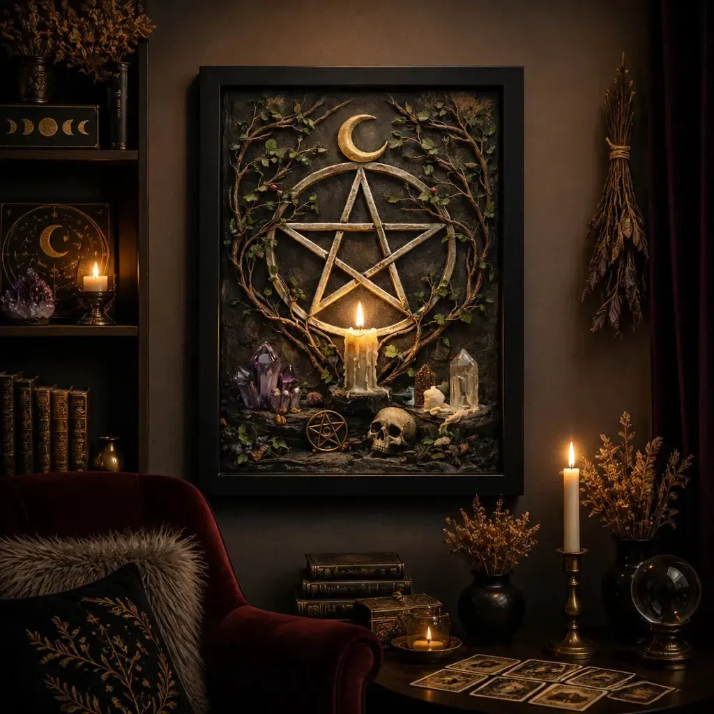 Moon Gothic Pentacle Pagan Canvas Wall Art - Wicca Black Framed Art Print for Witchy Wall Decor_mockup_1.webp