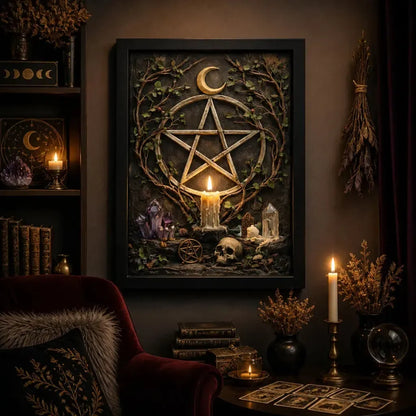 Moon Gothic Pentacle Pagan Canvas Wall Art - Wicca Black Framed Art Print for Witchy Wall Decor_mockup_1.webp