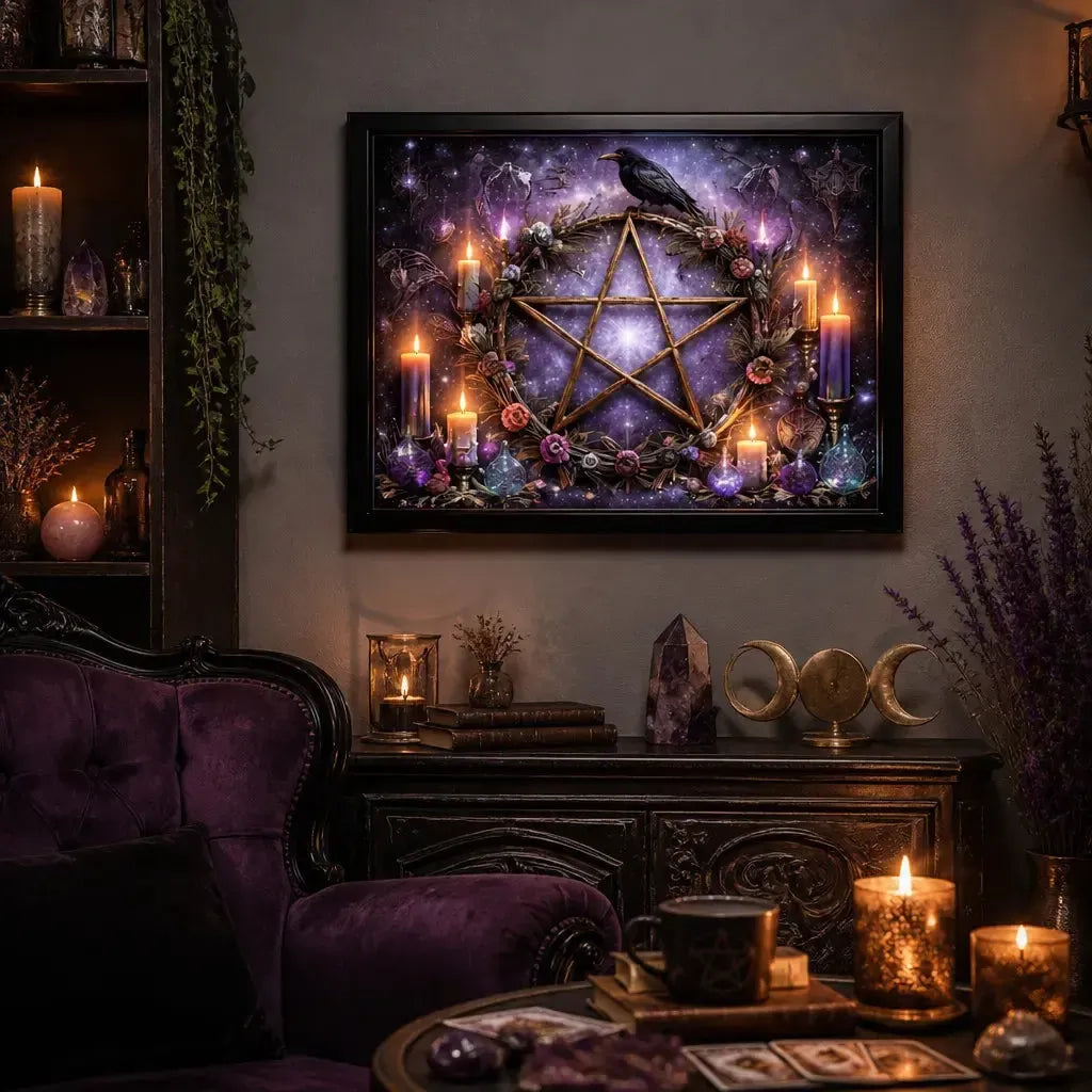 Wicca Pentacle Canvas Print - Black Framed Witchy Art for Pagan Home Decor_mockup_1.webp
