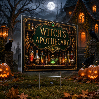 Witch Apothecary Halloween Yard Sign - porch scene