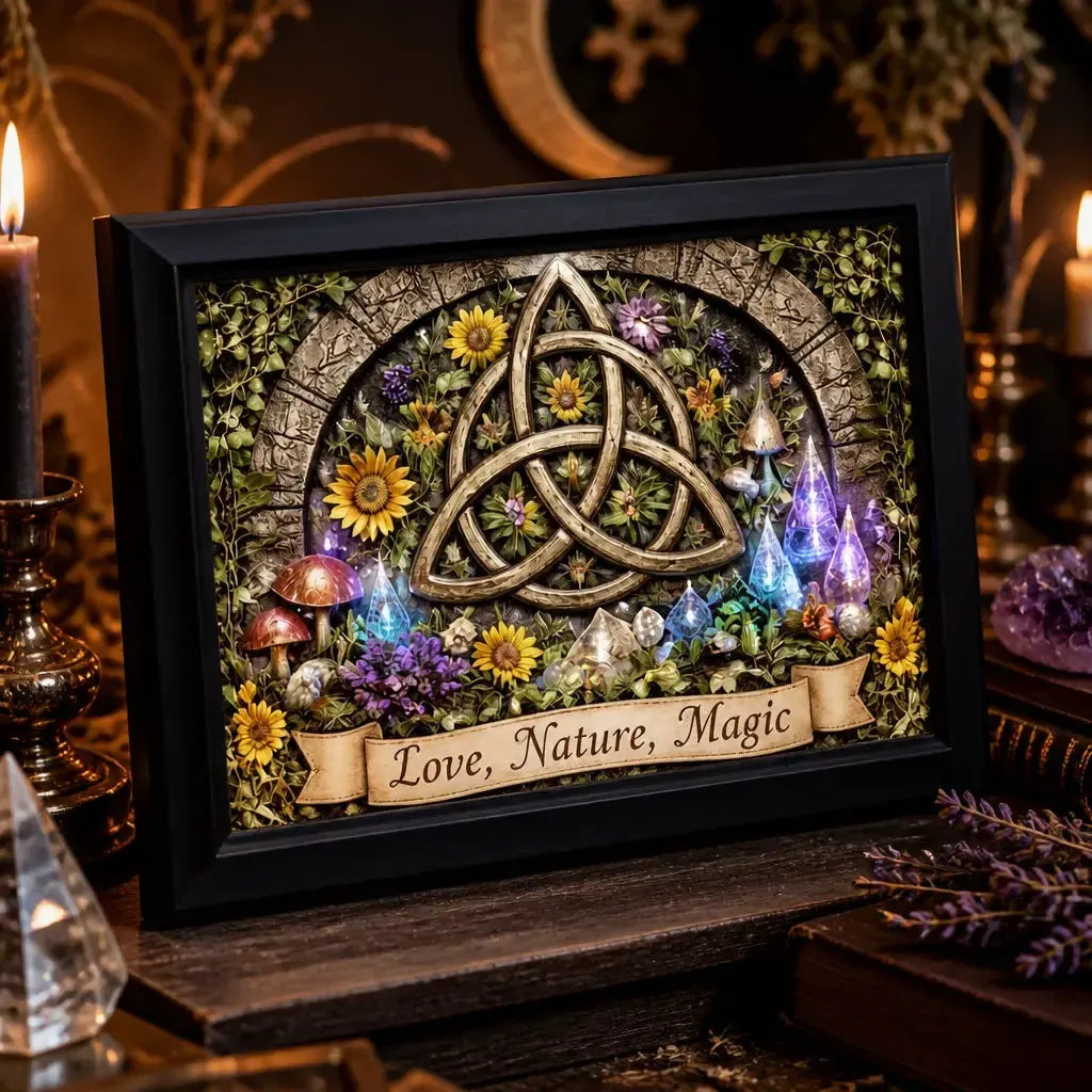 Celtic Knot Triquetra Wicca Wall Art - Trinity Knot Black Framed Canvas for Boho Pagan Home Decor_mockup_3.webp