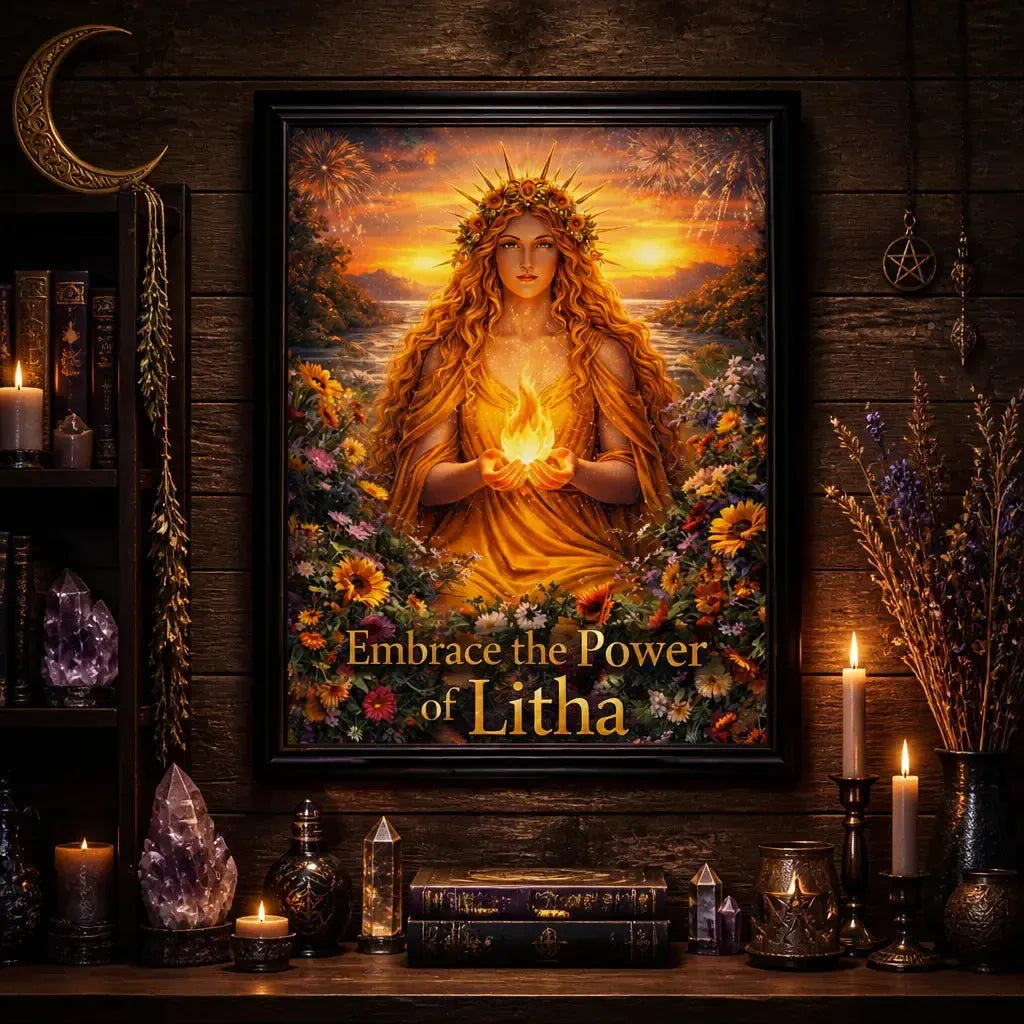 Pagan Litha Goddess Canvas Wall Art - Wicca Black Framed Art Print for Altar & Sacred Space_mockup_2.webp